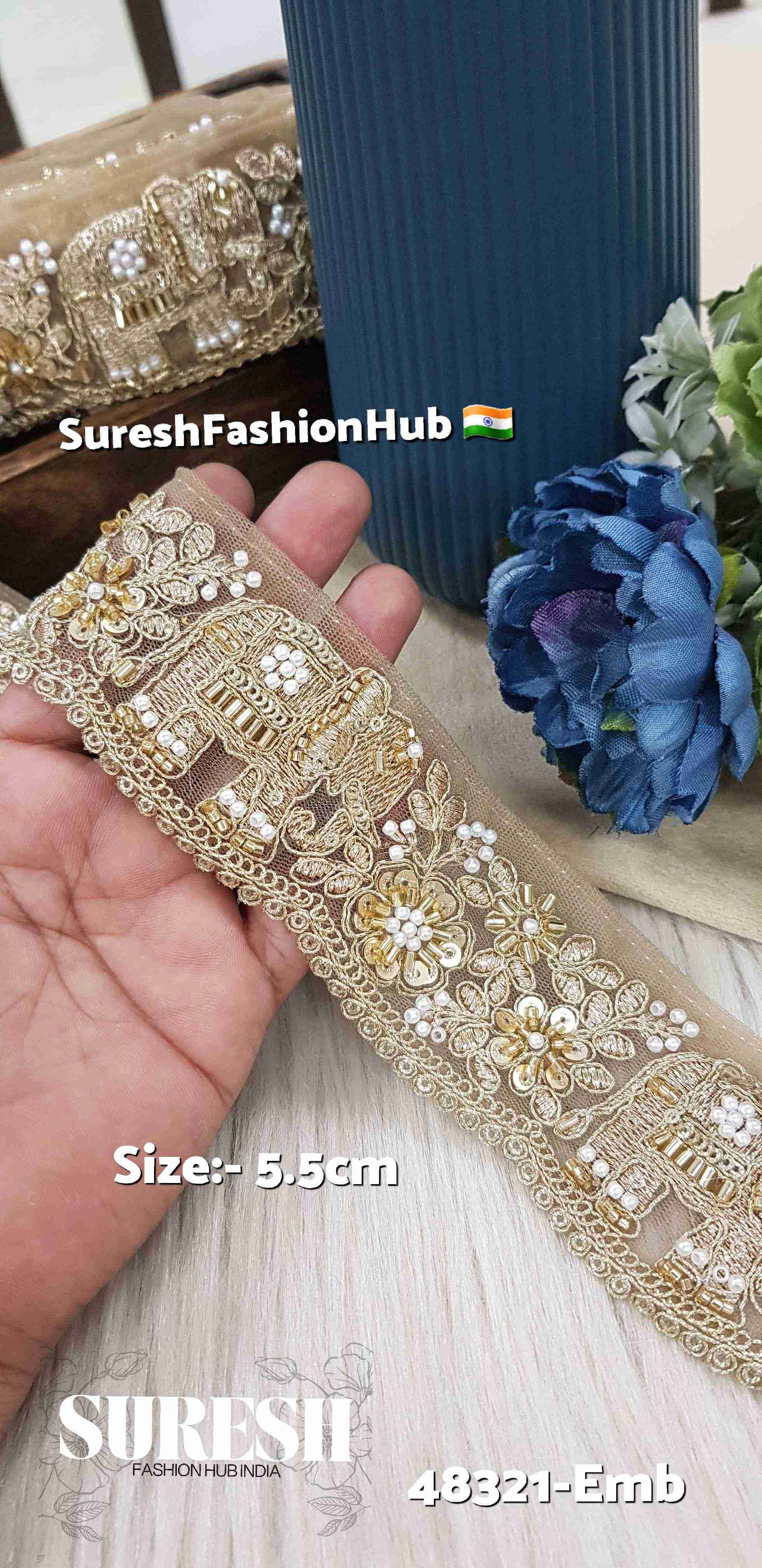 Gold Jungle Elephant Embroidery Lace