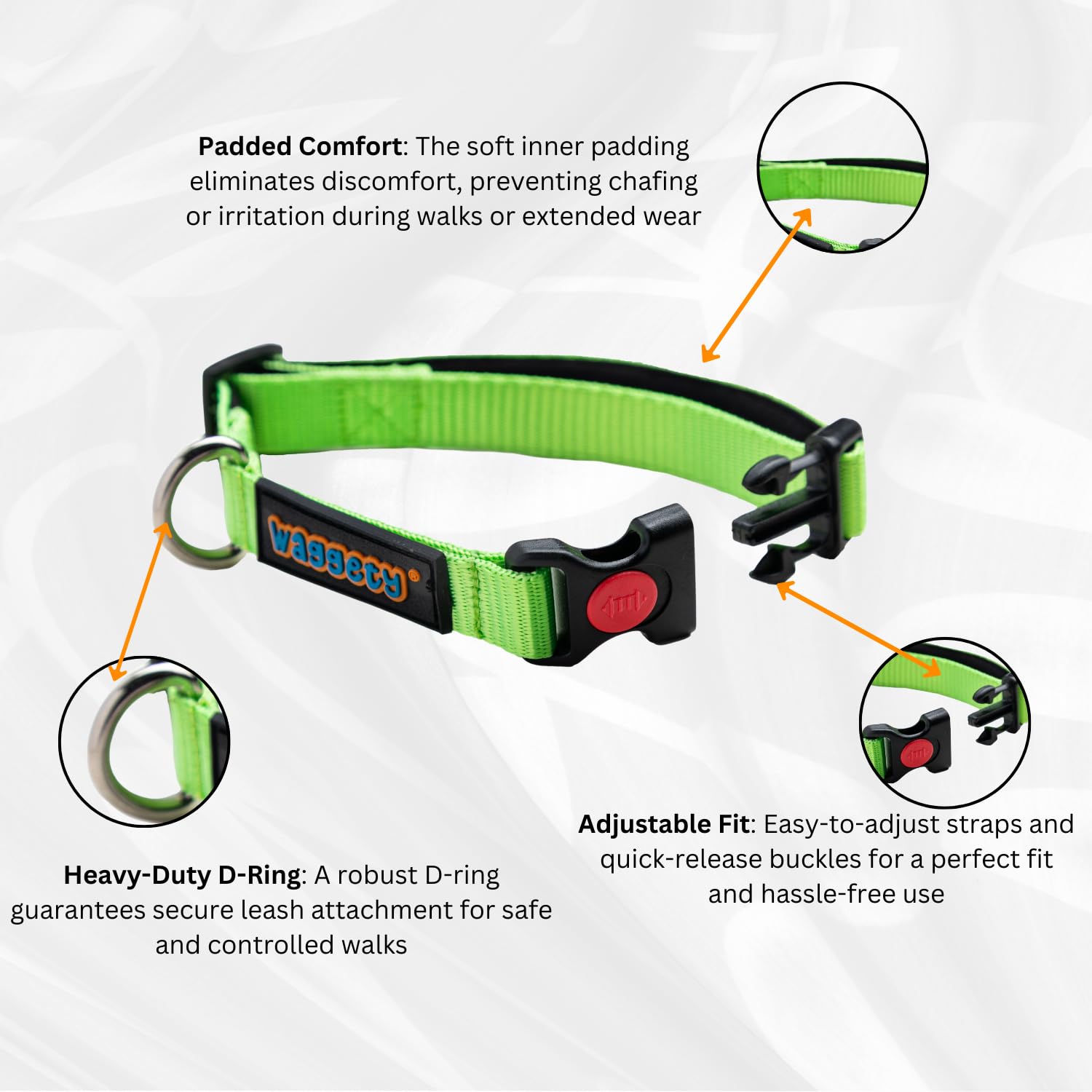 Waggety Padded Dog Collar, Green
