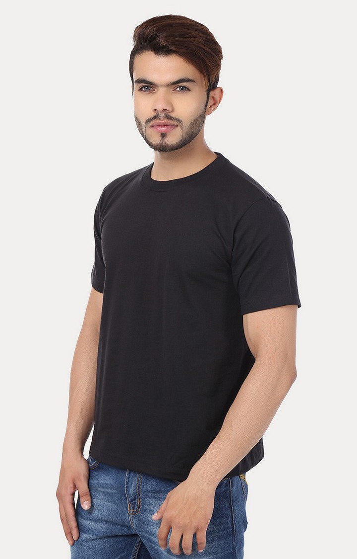 Men's Black Cotton Solid Regular T-Shirts