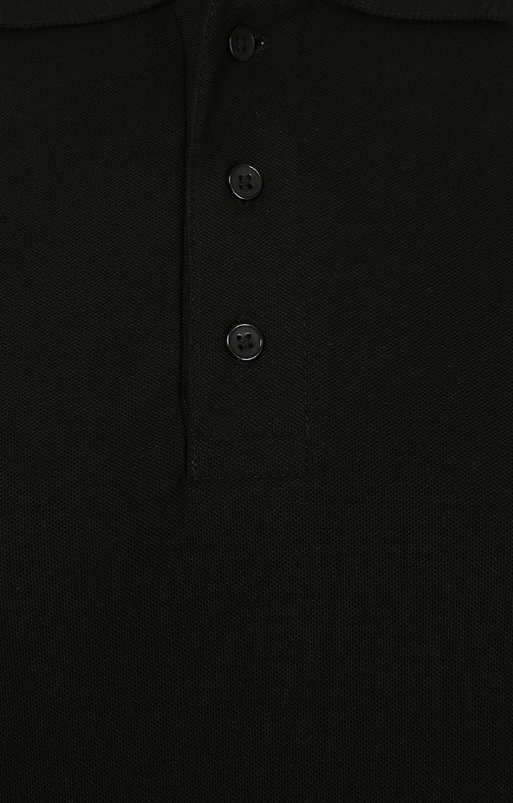 Men's Black Cotton Solid Polos