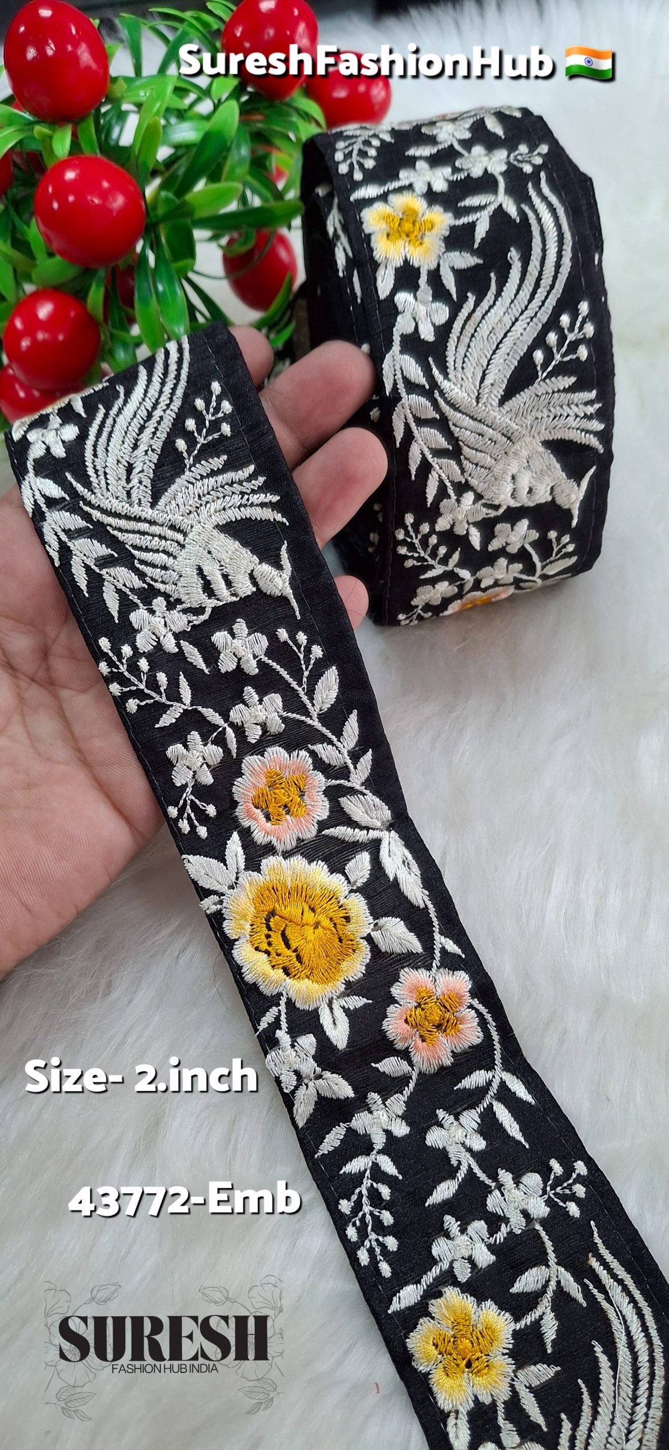 Sunlit Birdsong Embroidery Lace – Yellow Thread