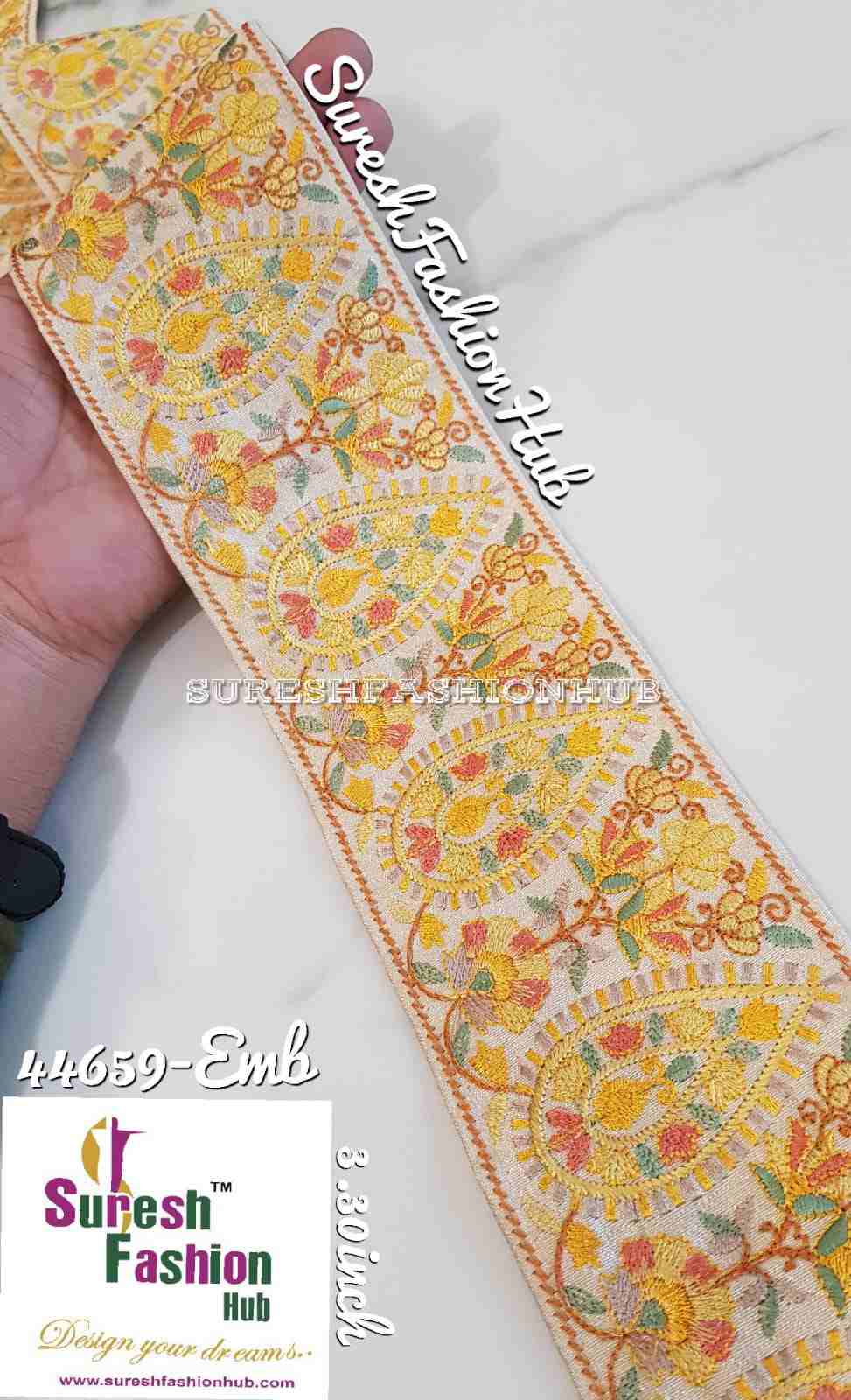 Vibrant Yellow Diya Floral Embroidery Lace