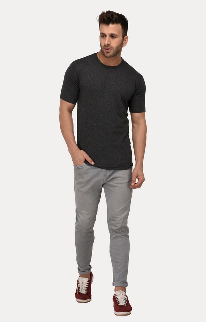 Men's Grey Cotton Melange Regular T-Shirts