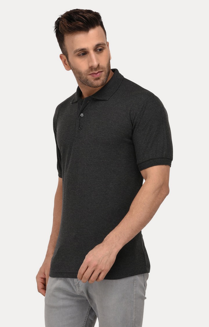 Men's Grey Cotton Melange Polos