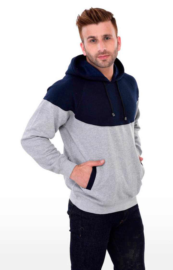 Men's Blue Polycotton Colourblock Hoodies