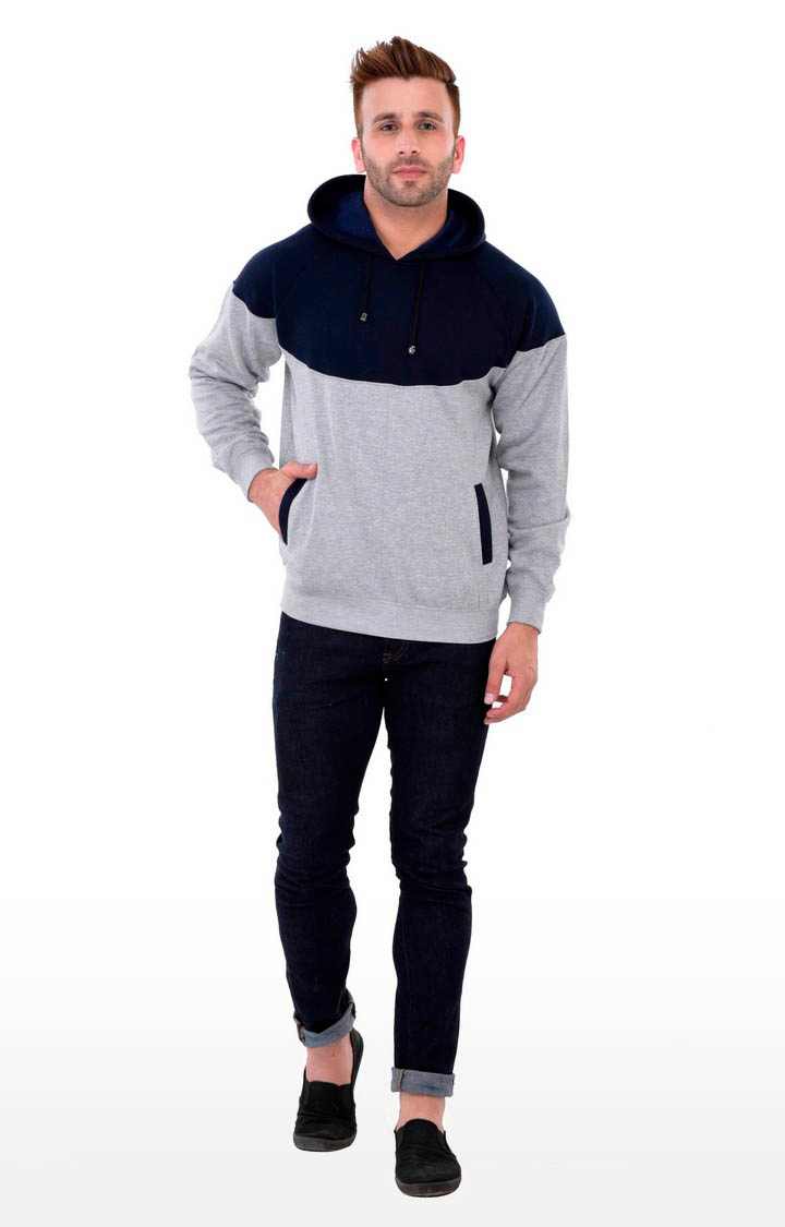 Men's Blue Polycotton Colourblock Hoodies