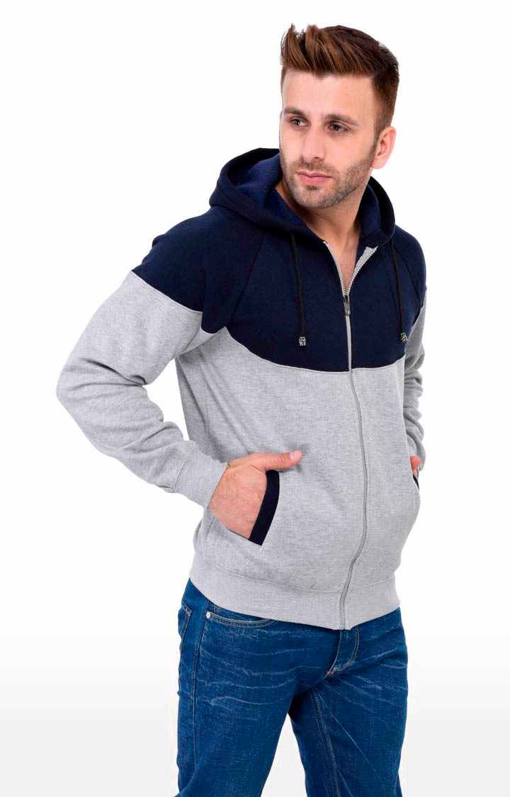 Men's Blue Polycotton Colourblock Hoodies