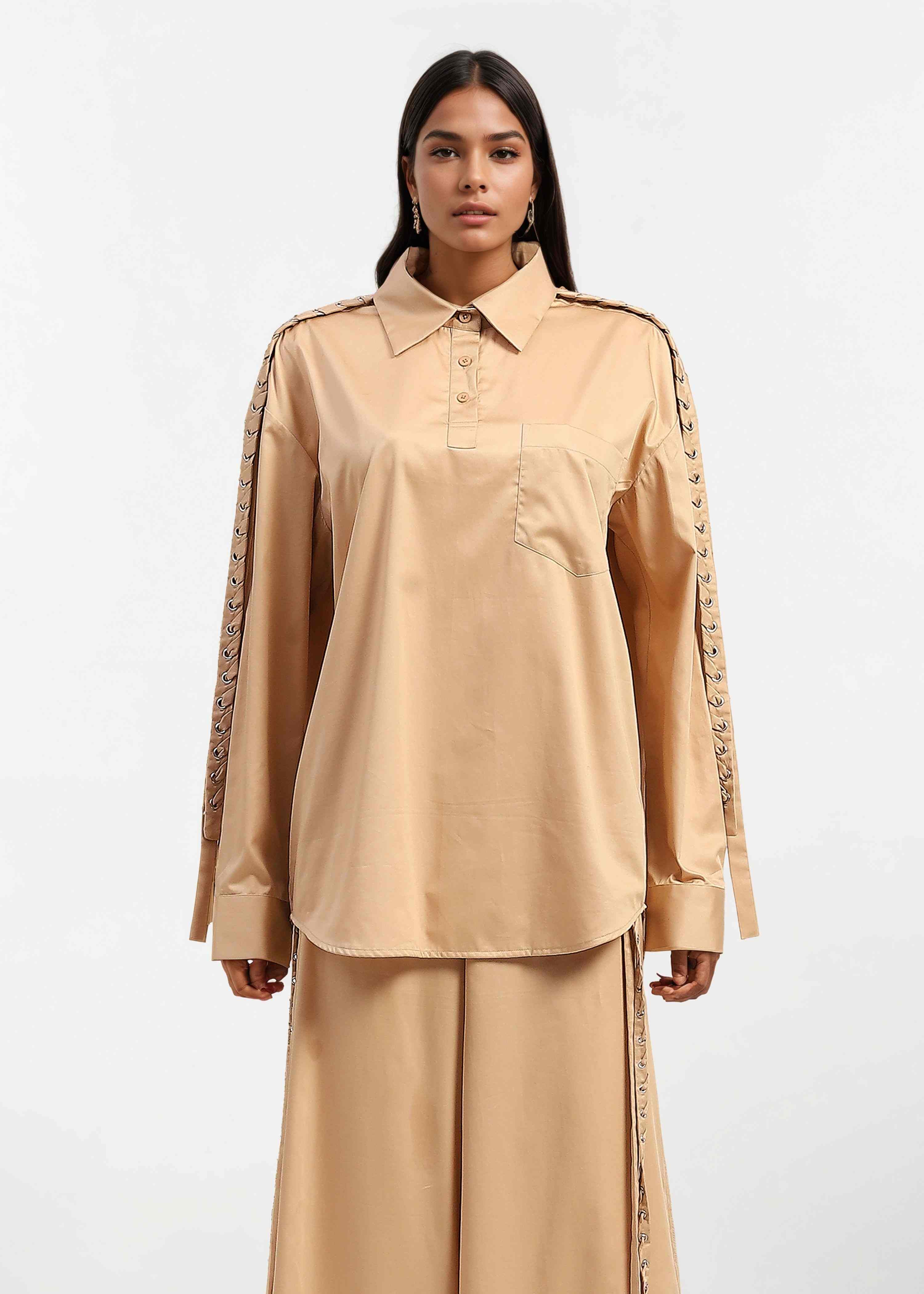 AKOK Brown Cotton Kurta Shirt and Trouser Co-ords