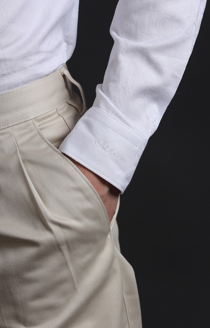 Men's White Cotton Textured Formal Shirt