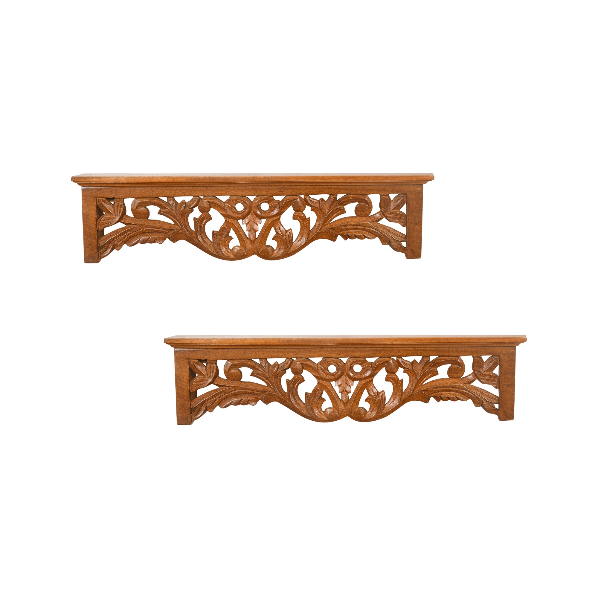 Carved wood shop shelf