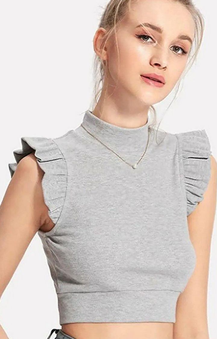 Women's Grey Frill Crop Top