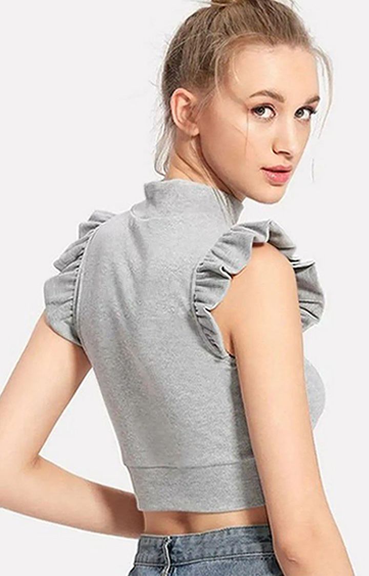 Women's Grey Frill Crop Top