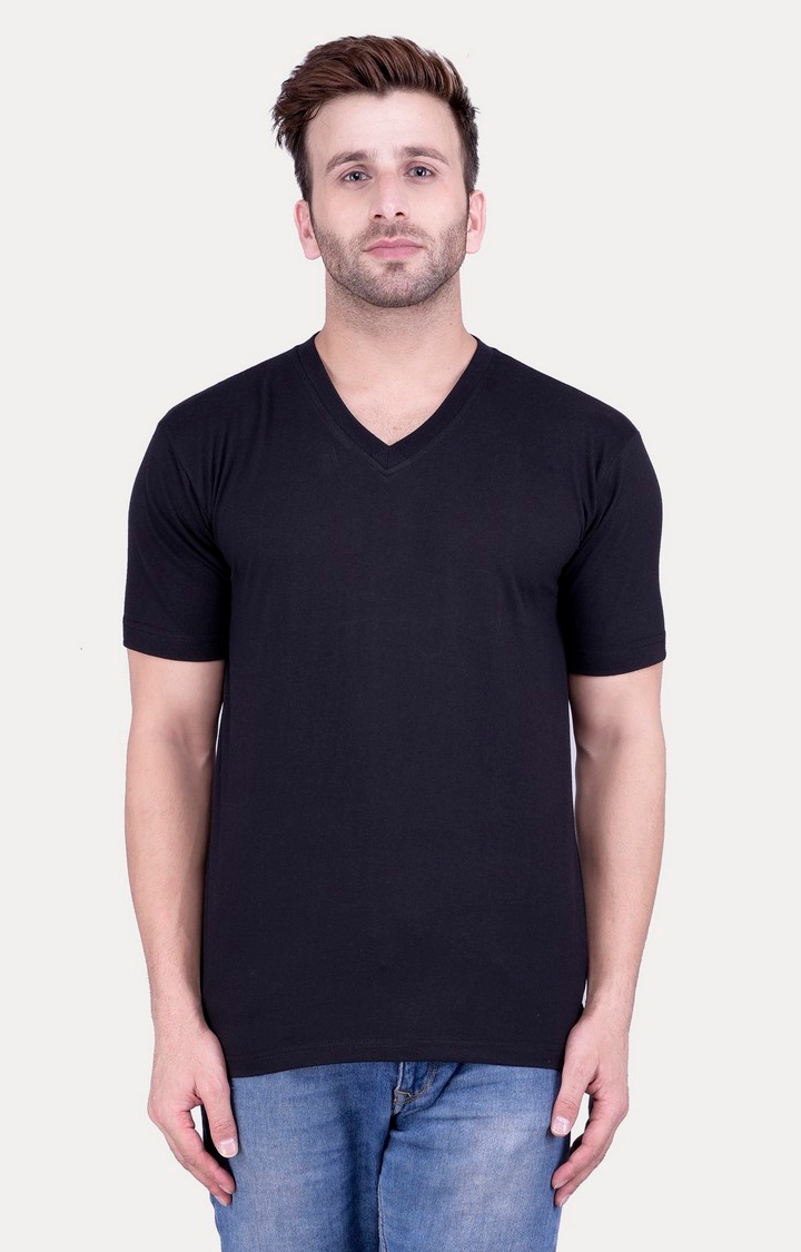 Weardo | Men's Black Cotton Solid Regular T-Shirts