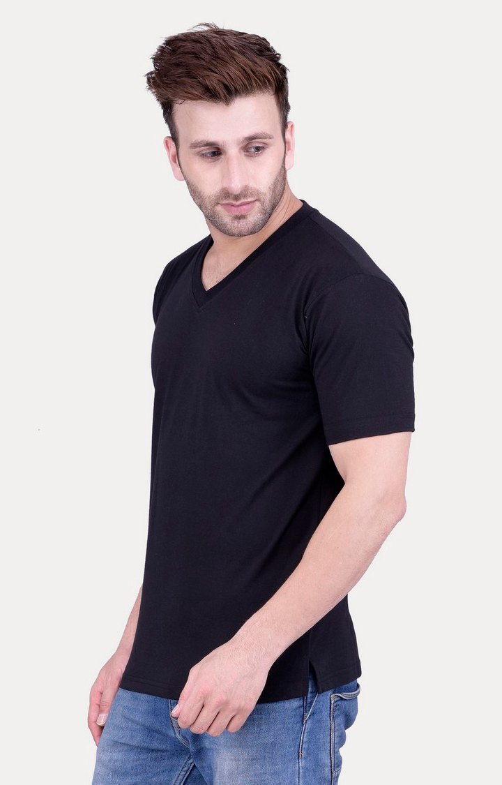 Men's Black Cotton Solid Regular T-Shirts