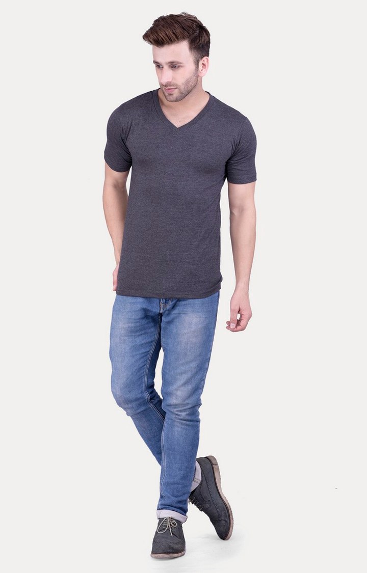 Men's Grey Cotton Melange Regular T-Shirts