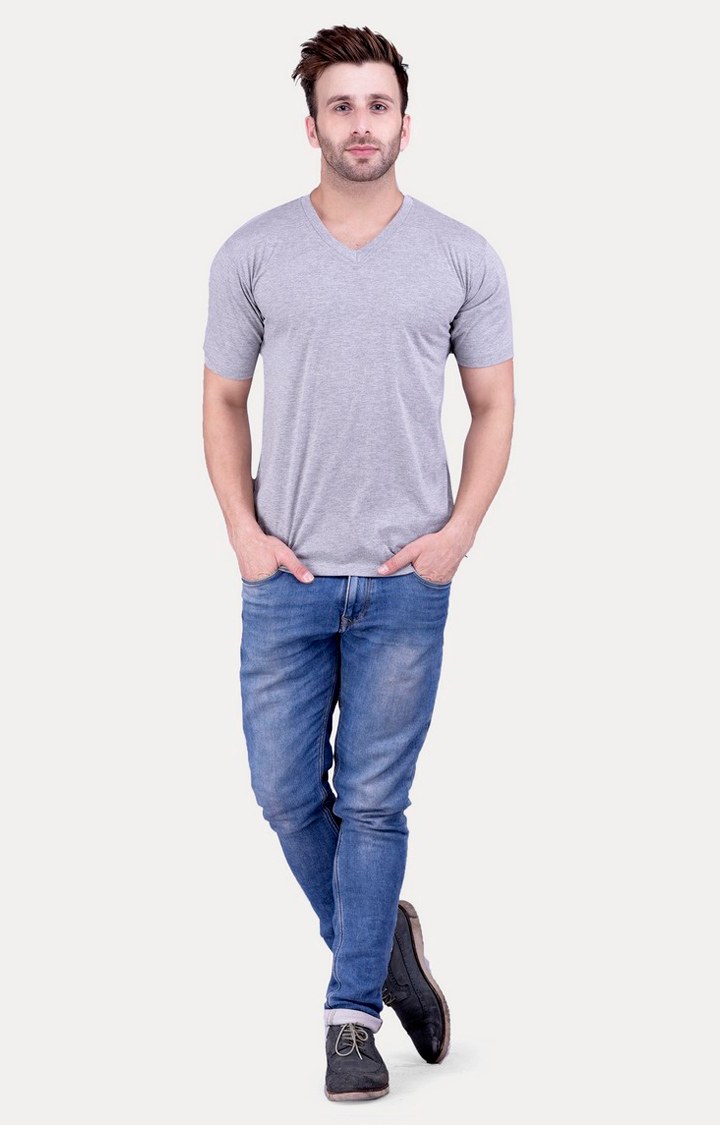 Men's Grey Cotton Melange Regular T-Shirts