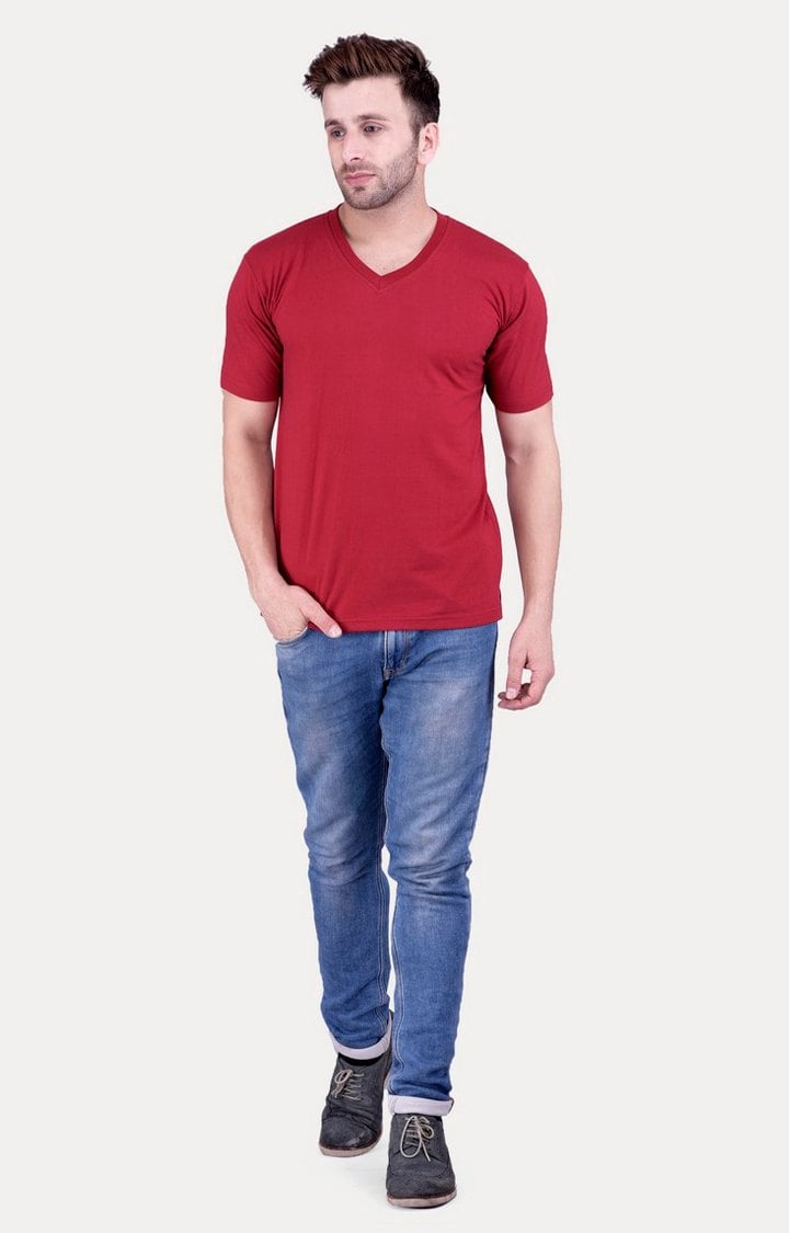 Men's Red Cotton Solid Regular T-Shirts