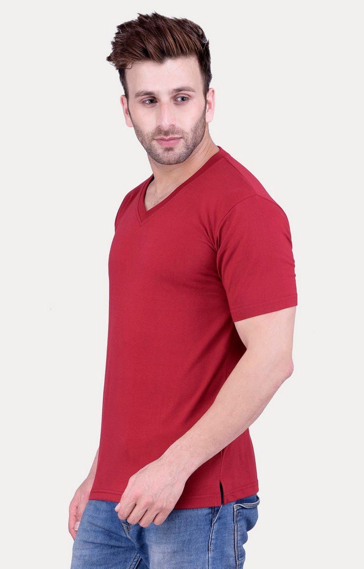 Men's Red Cotton Solid Regular T-Shirts