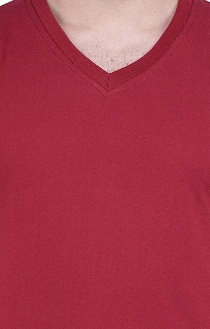 Men's Red Cotton Solid Regular T-Shirts