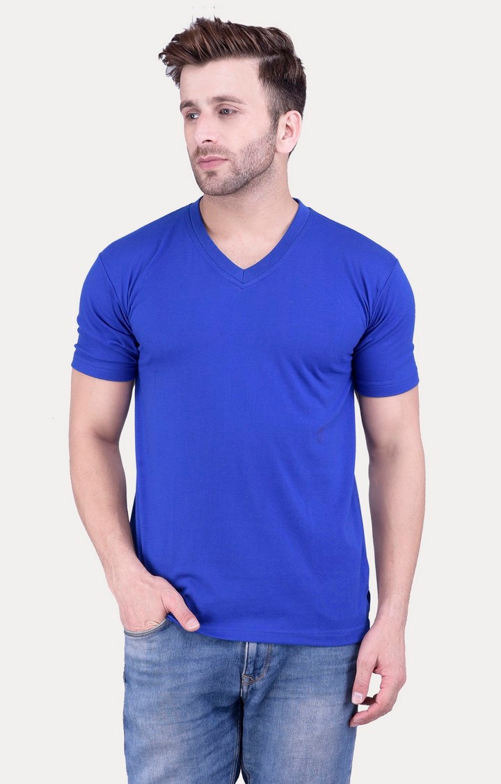 Weardo | Men's Blue Cotton Solid Regular T-Shirts