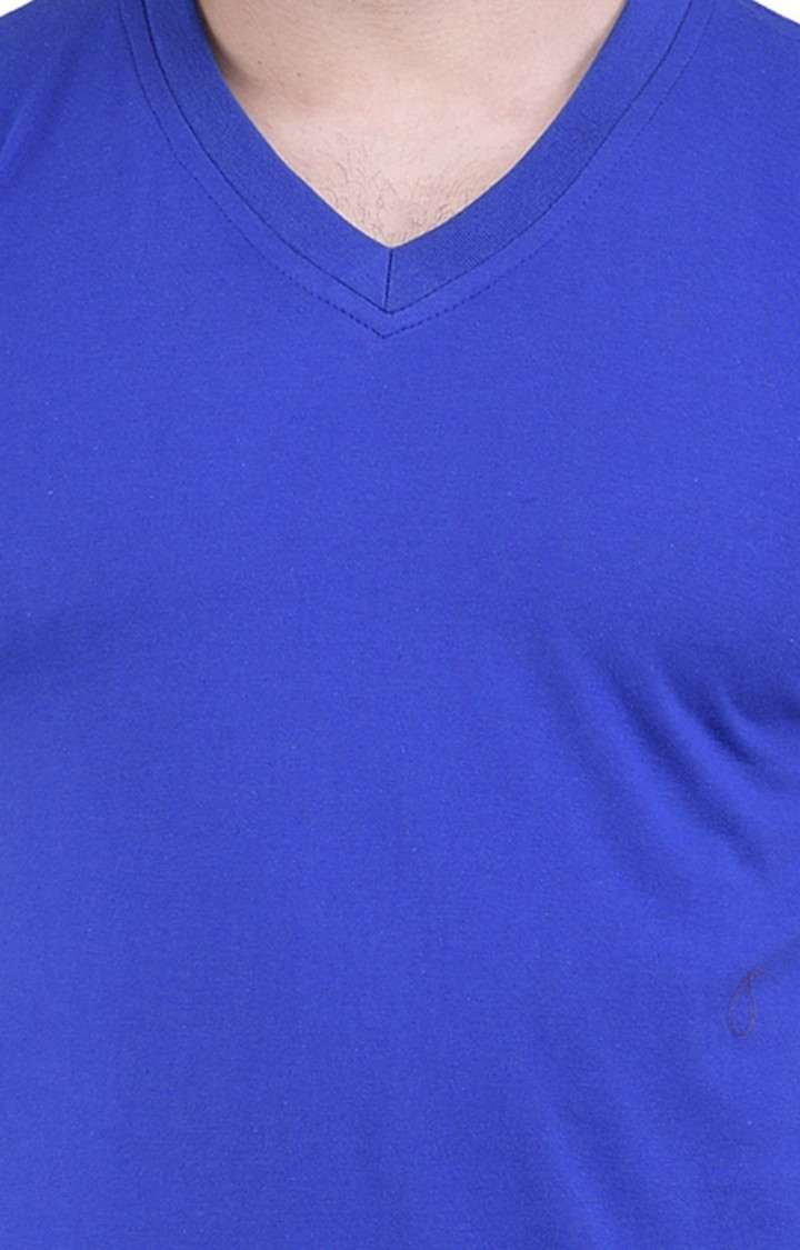 Men's Blue Cotton Solid Regular T-Shirts