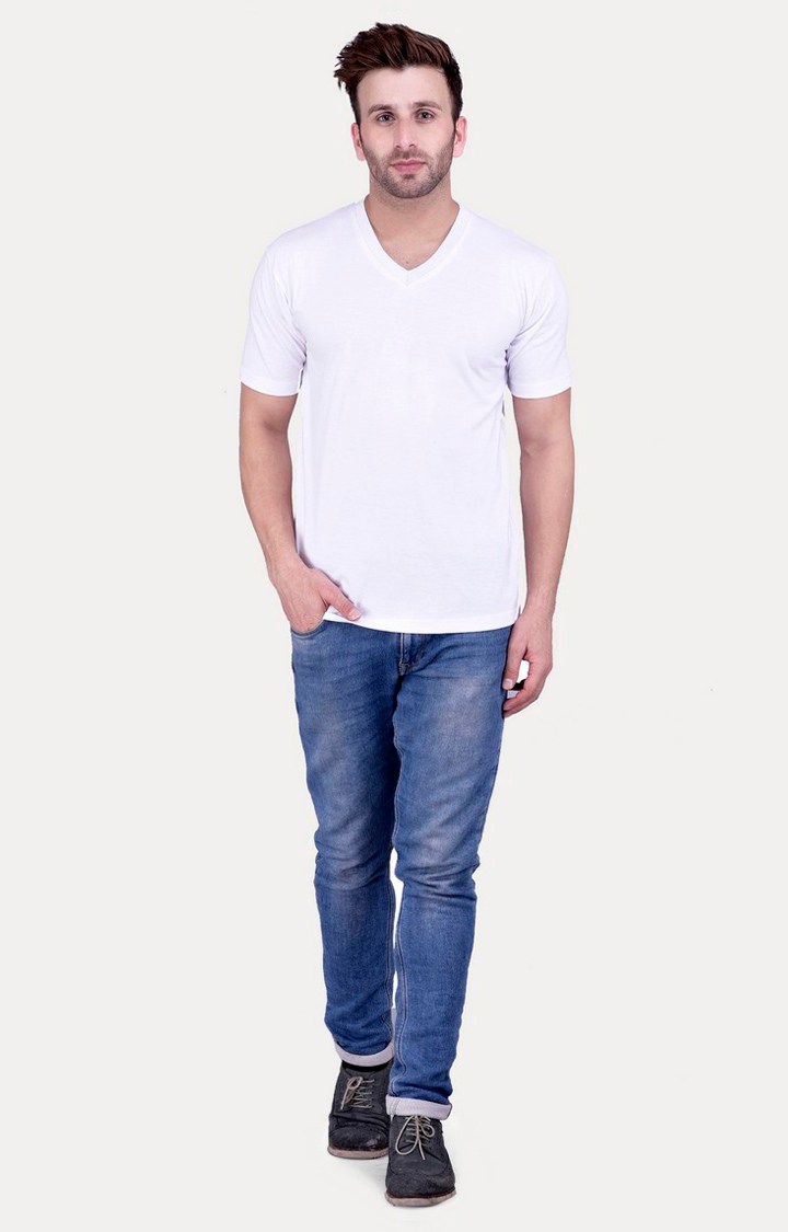 Men's White Cotton Solid Regular T-Shirts