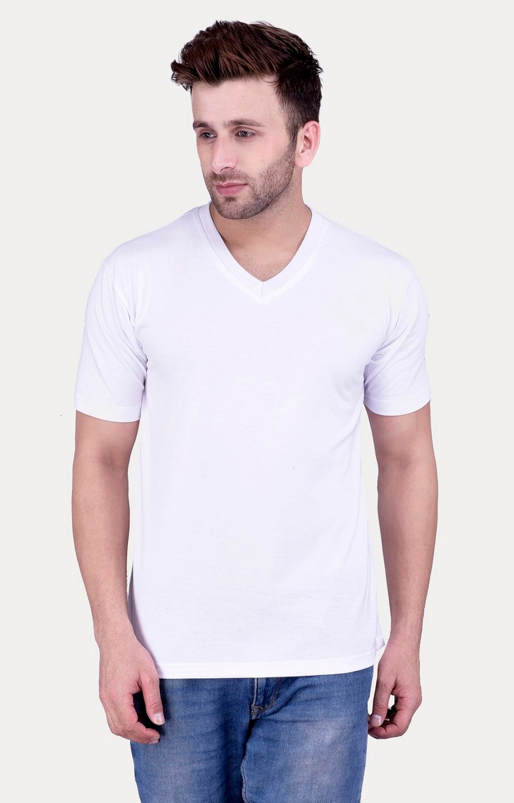 Weardo | Men's White Cotton Solid Regular T-Shirts