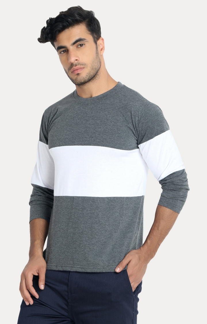 Weardo | Men's Grey Cotton Colourblock Regular T-Shirts 2