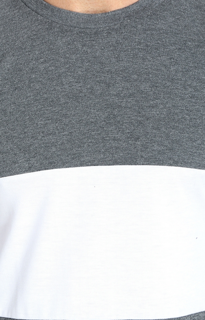 Weardo | Men's Grey Cotton Colourblock Regular T-Shirts 4