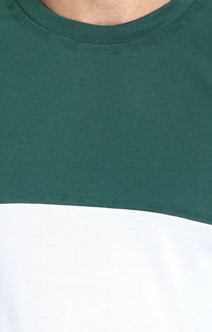 Weardo | Men's Green Cotton Colourblock Regular T-Shirts 4