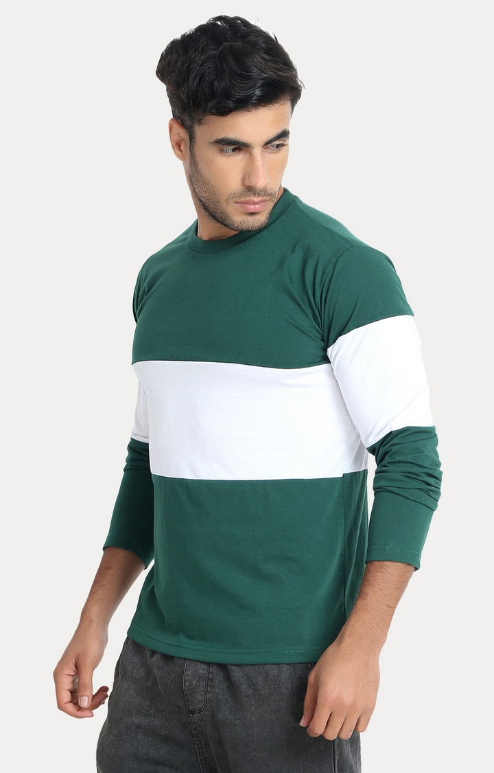 Weardo | Men's Green Cotton Colourblock Regular T-Shirts 2