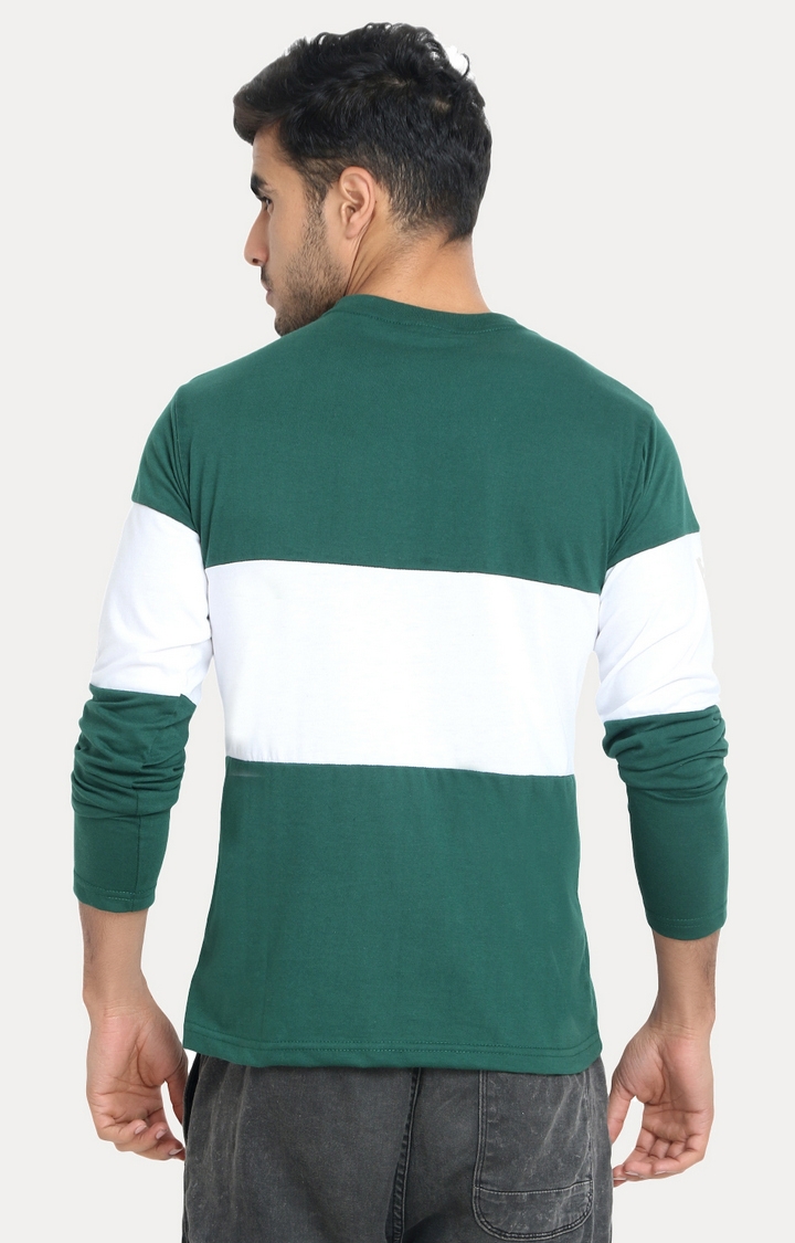 Weardo | Men's Green Cotton Colourblock Regular T-Shirts 3