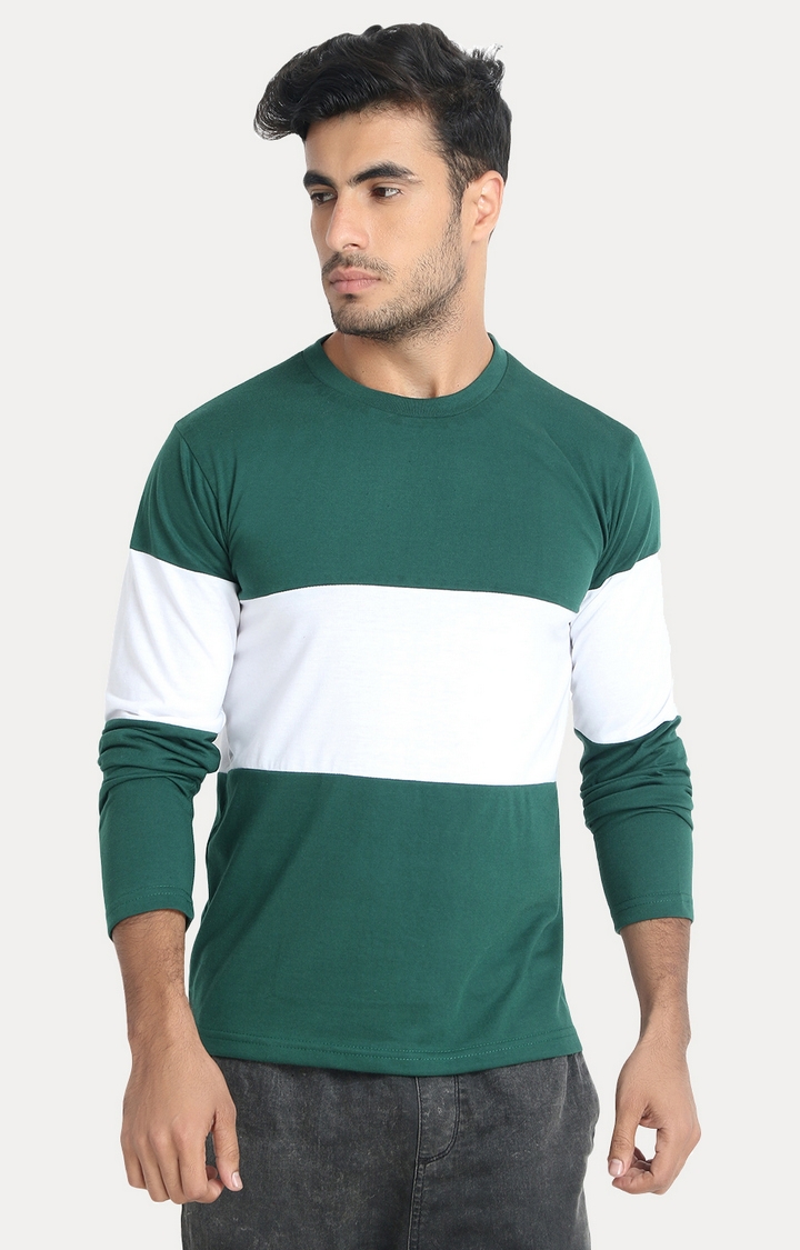 Weardo | Men's Green Cotton Colourblock Regular T-Shirts 0