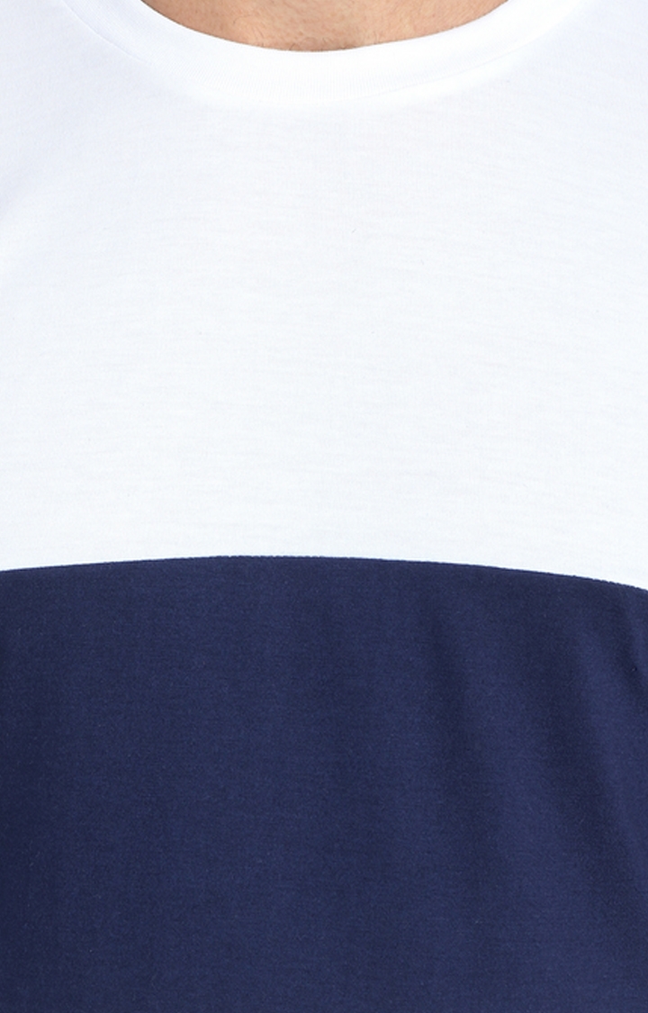 Weardo | Men's White Cotton Colourblock Regular T-Shirts 4