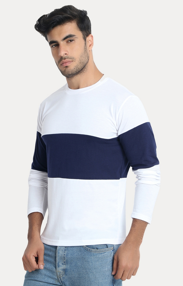 Weardo | Men's White Cotton Colourblock Regular T-Shirts 2