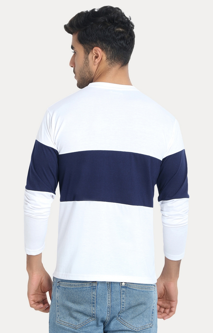 Weardo | Men's White Cotton Colourblock Regular T-Shirts 3