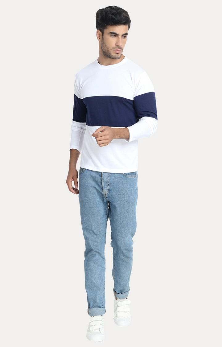Weardo | Men's White Cotton Colourblock Regular T-Shirts 1