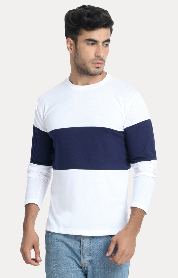 Weardo | Men's White Cotton Colourblock Regular T-Shirts 0