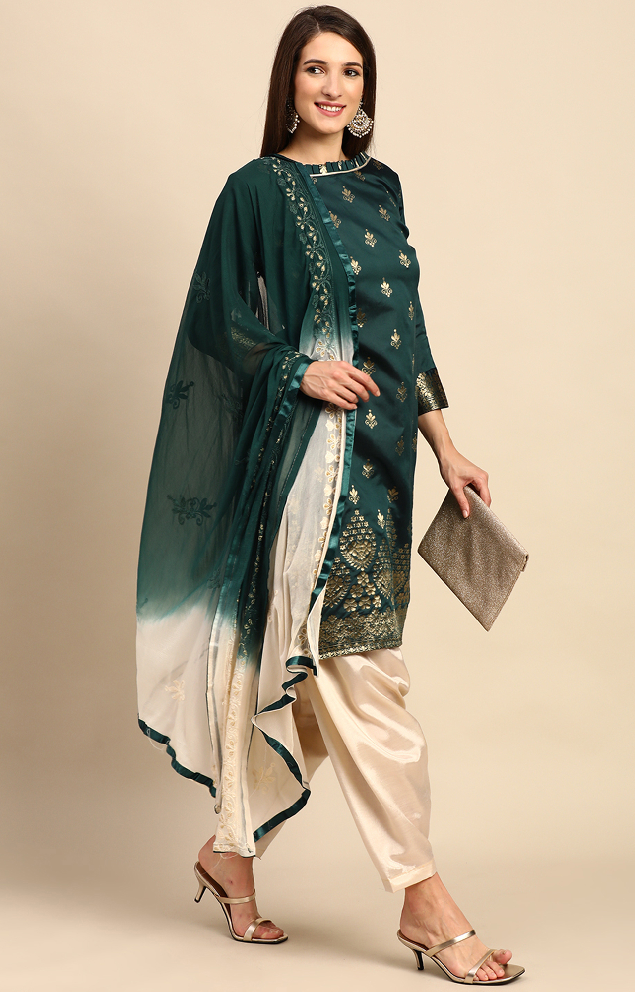 Shaily Women Dark Green Color Jacquard Woven Design Unstitched Dress Material-VF_SAGUN_DGRN_DM