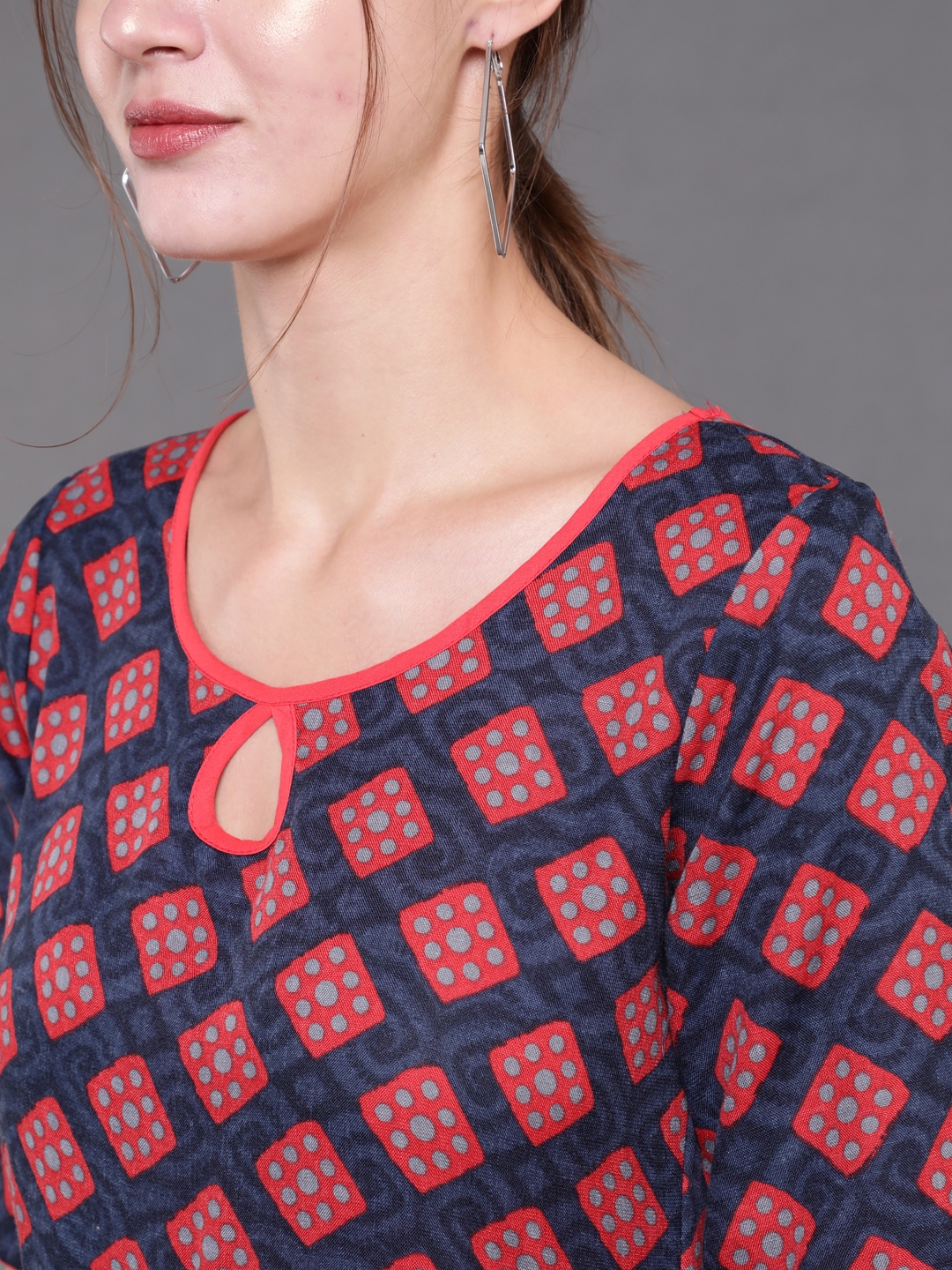 ANTARAN | Geometric Print Cotton Red Dress 3