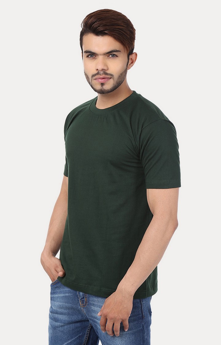 Men's Green Cotton Solid Regular T-Shirts
