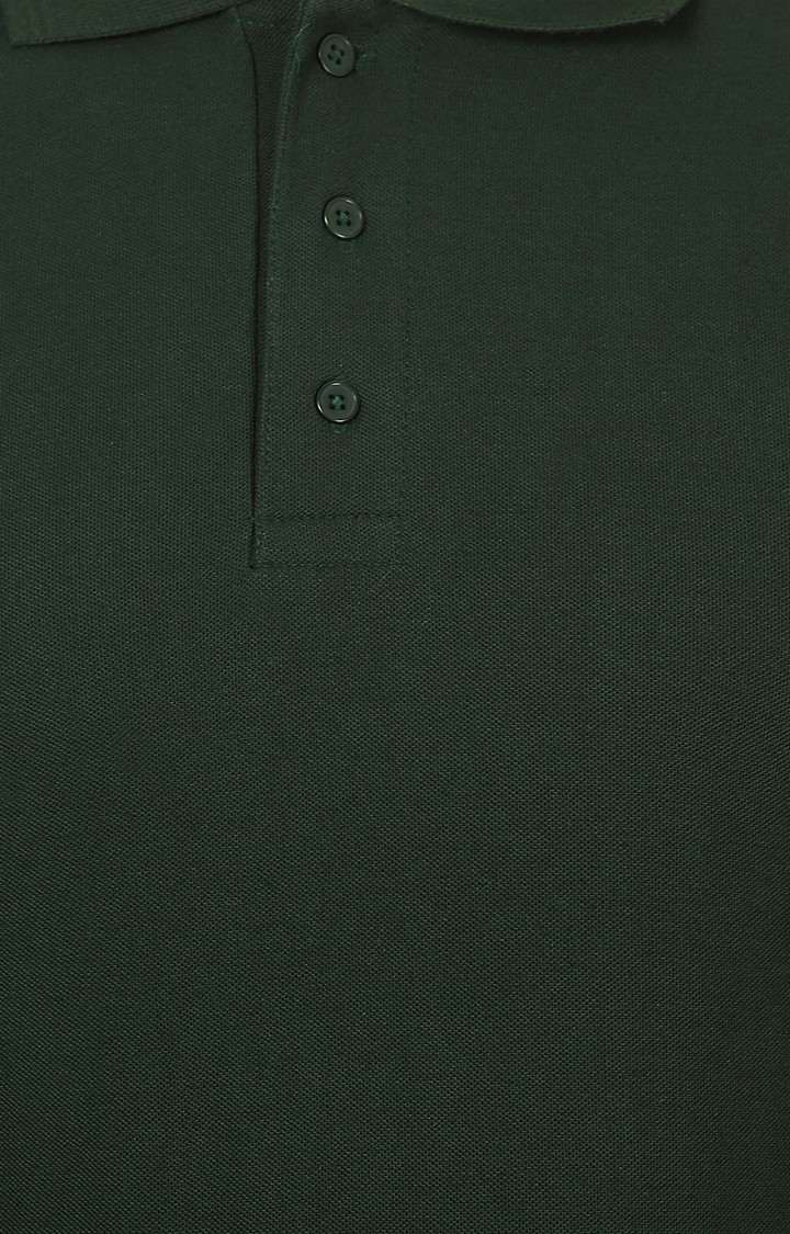 Men's Green Cotton Solid Polos