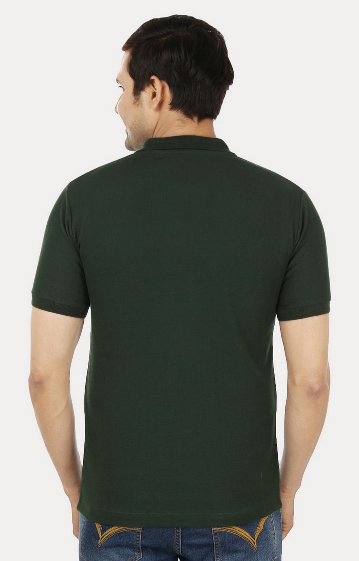 Men's Green Cotton Solid Polos