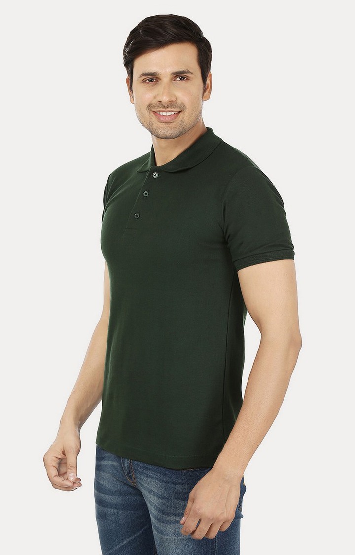 Men's Green Cotton Solid Polos