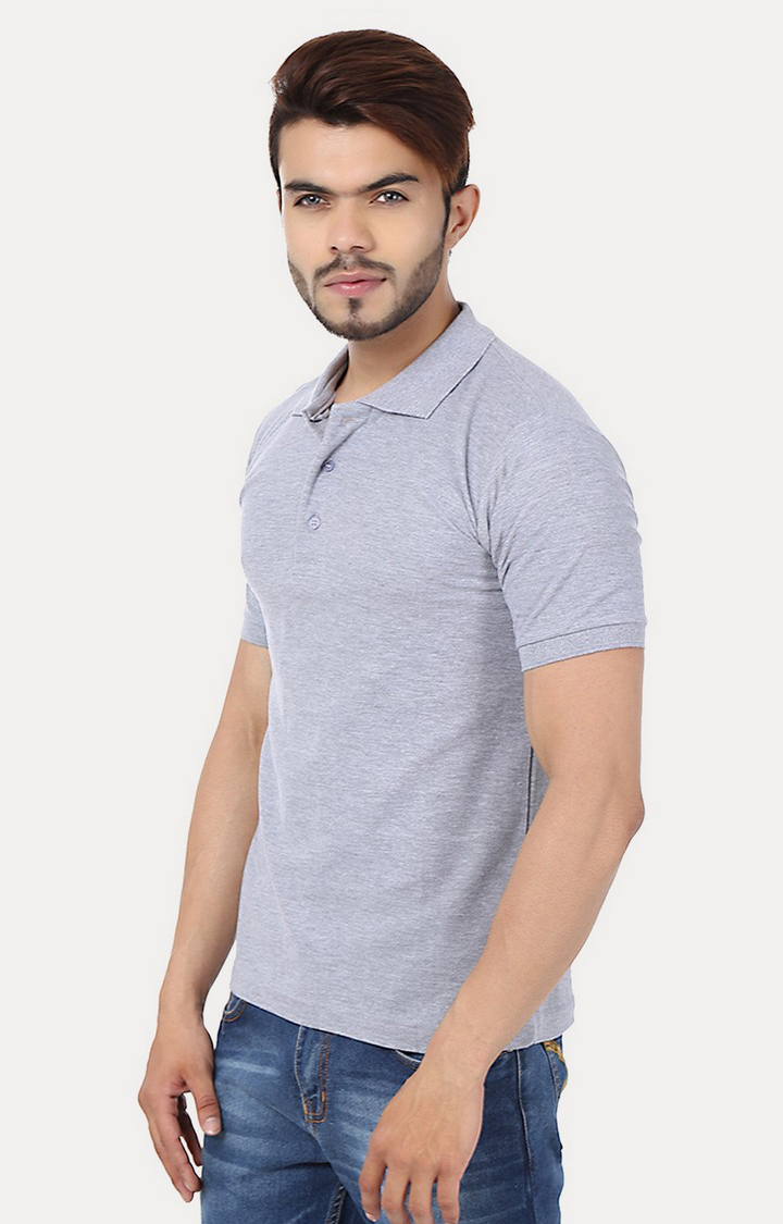 Men's Grey Cotton Melange Polos