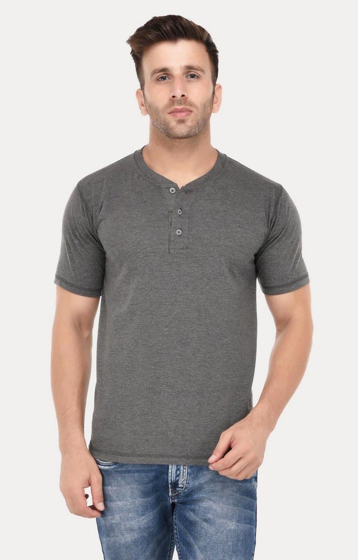 Weardo | Men's Grey Cotton Melange Regular T-Shirts