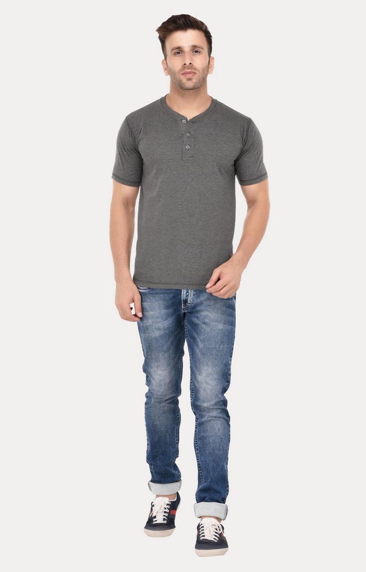 Men's Grey Cotton Melange Regular T-Shirts