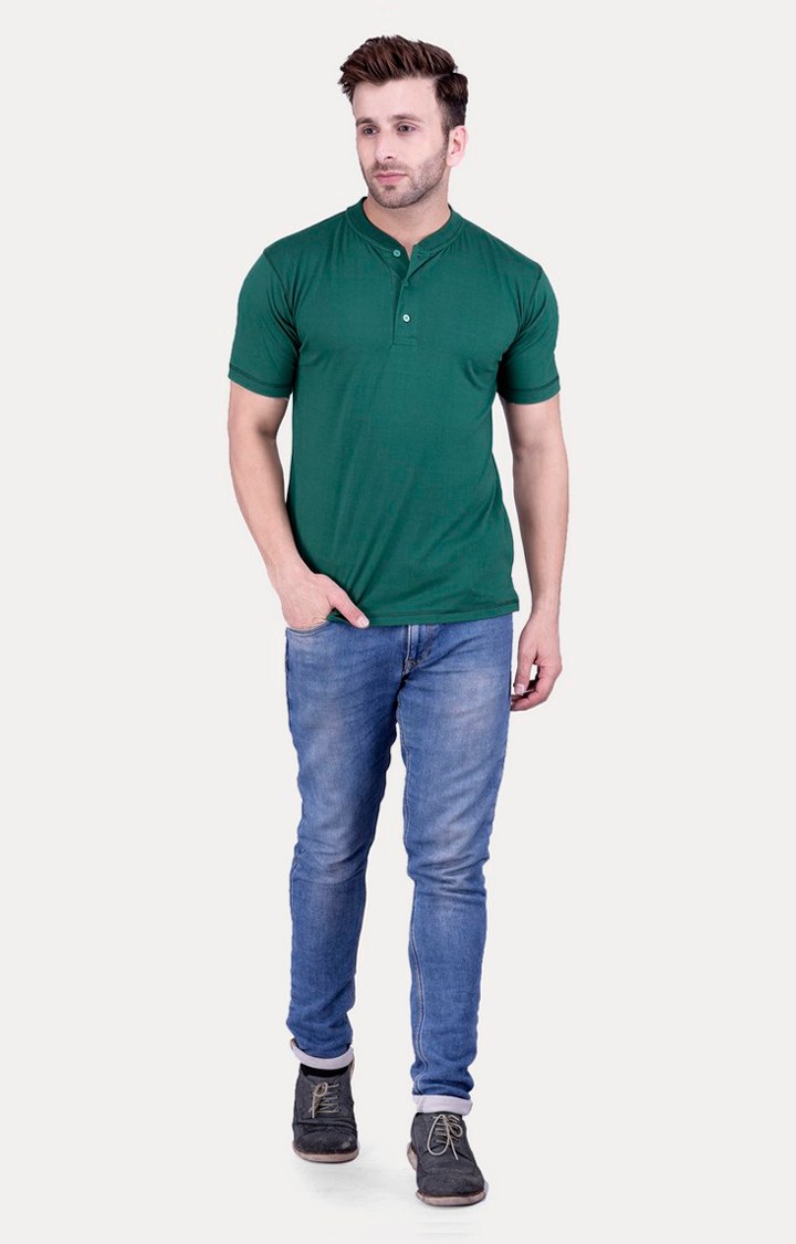 Men's Green Cotton Solid Regular T-Shirts