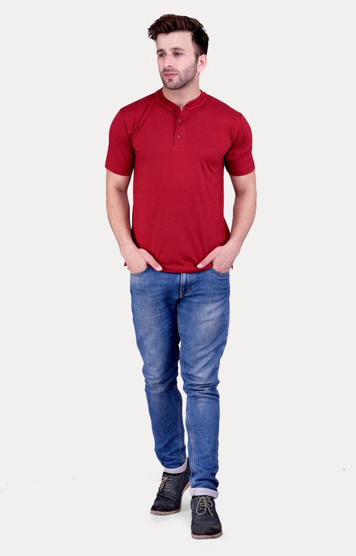 Men's Red Cotton Solid Regular T-Shirts