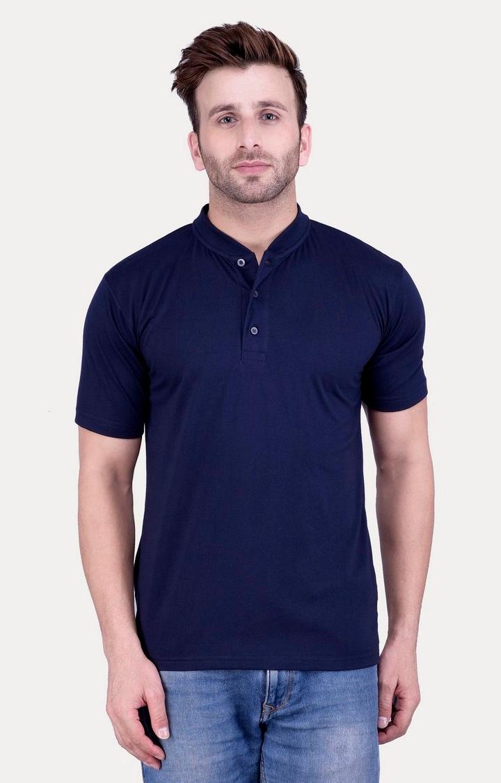 Weardo | Men's Blue Cotton Solid Regular T-Shirts 0